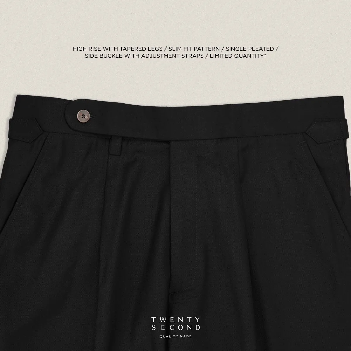 PLEATED WOOL BLEND TROUSERS - BLACK