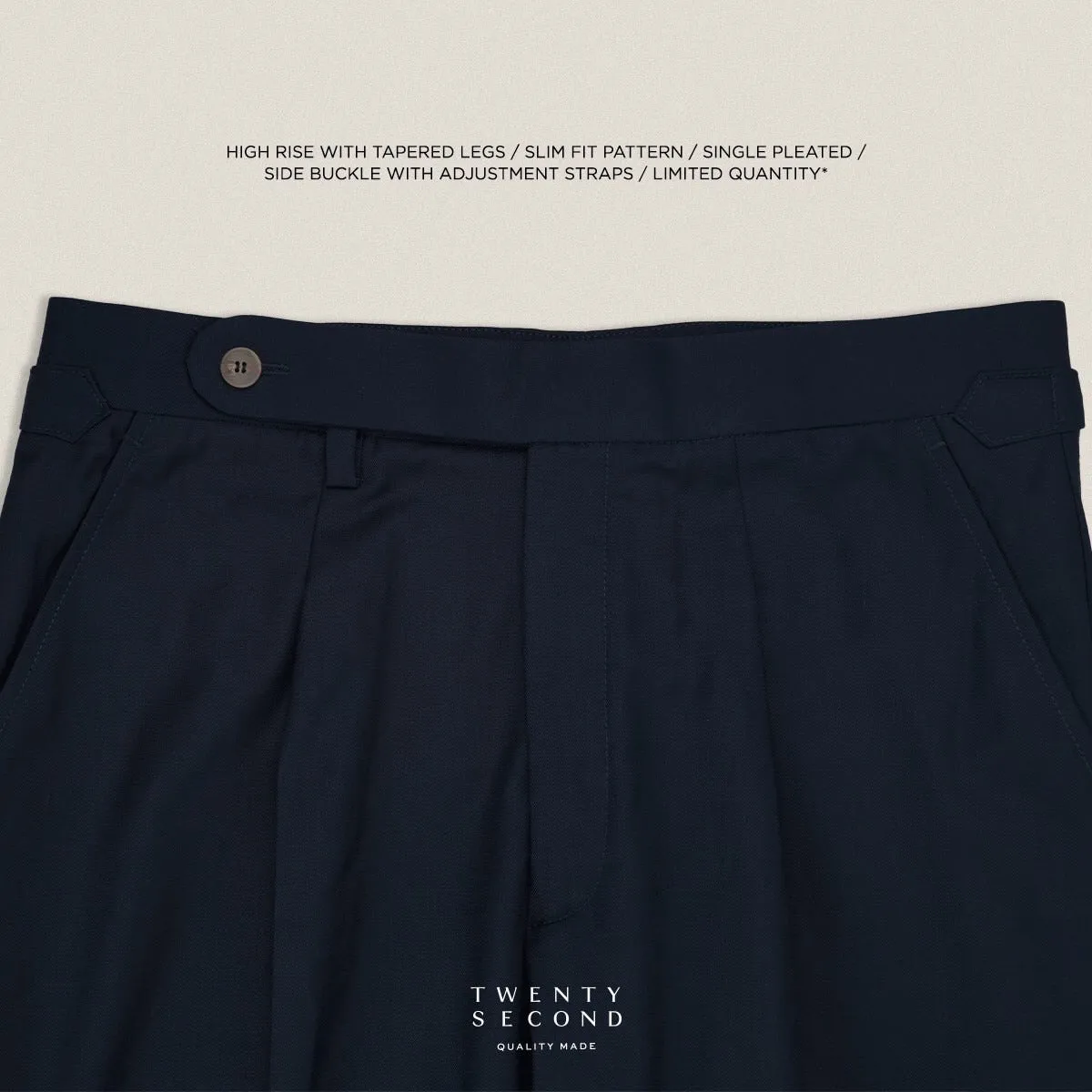 PLEATED WOOL BLEND TROUSERS - DARK BLUE