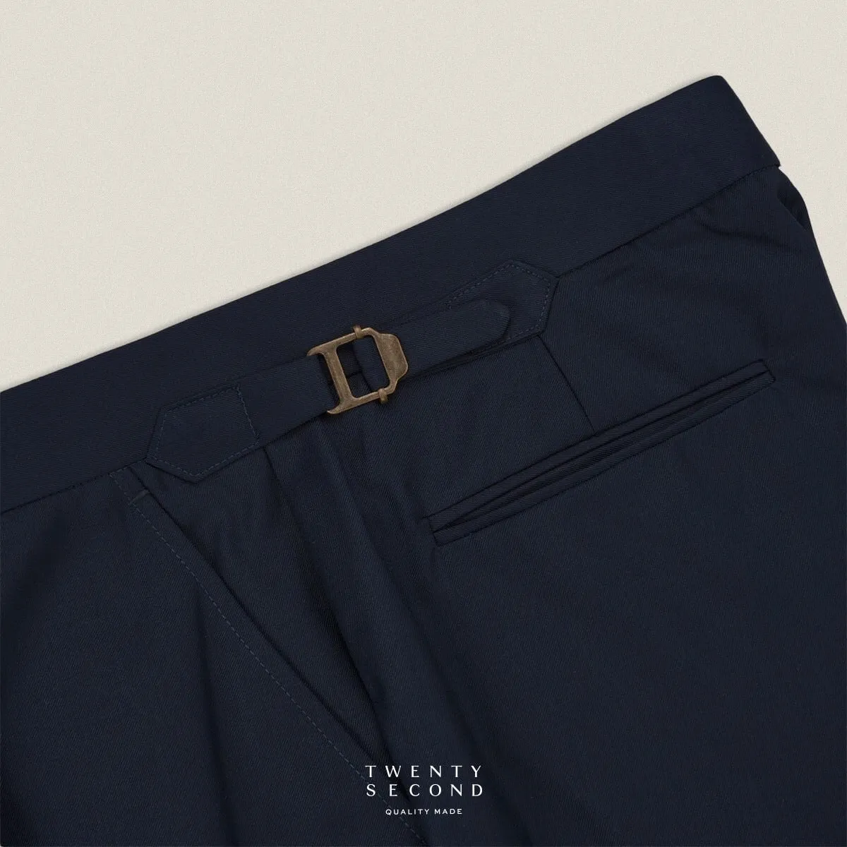 PLEATED WOOL BLEND TROUSERS - DARK BLUE