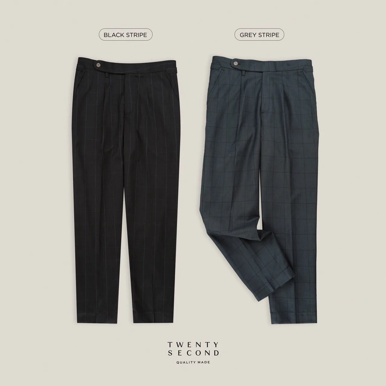 PLEATED WOOL BLEND TROUSERS - DARK GREY