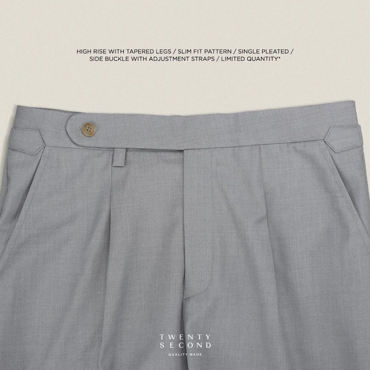 PLEATED WOOL BLEND TROUSERS - SILVER