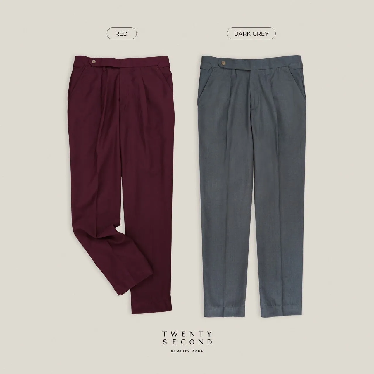 PLEATED WOOL BLEND TROUSERS - SILVER
