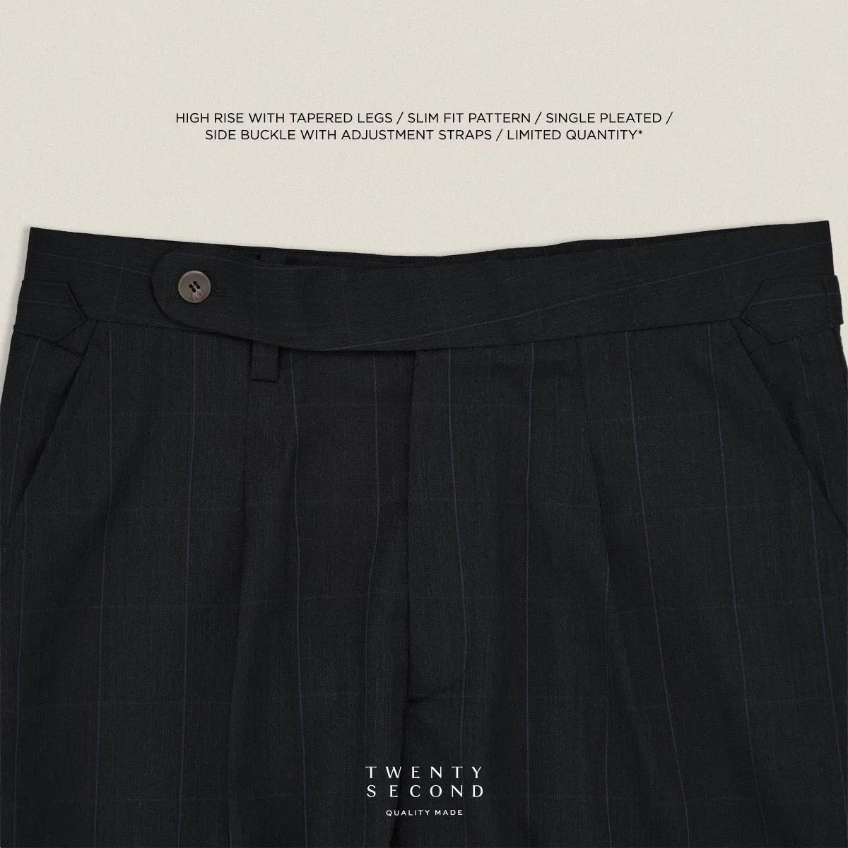 PLEATED WOOL BLEND TROUSERS - SQUARE BLACK