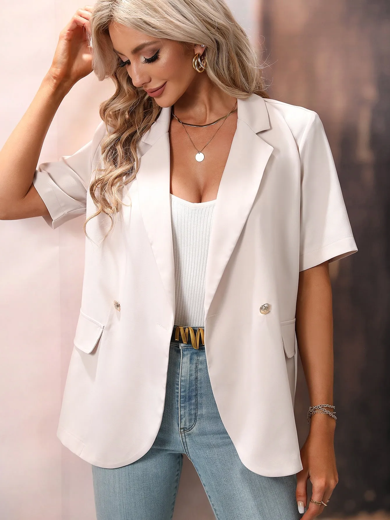 Privé Lapel Neck Flap Detail Double Breasted Blazer
