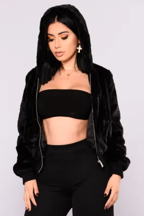 Snuggle Me Up Faux Fur Hoodie - Black