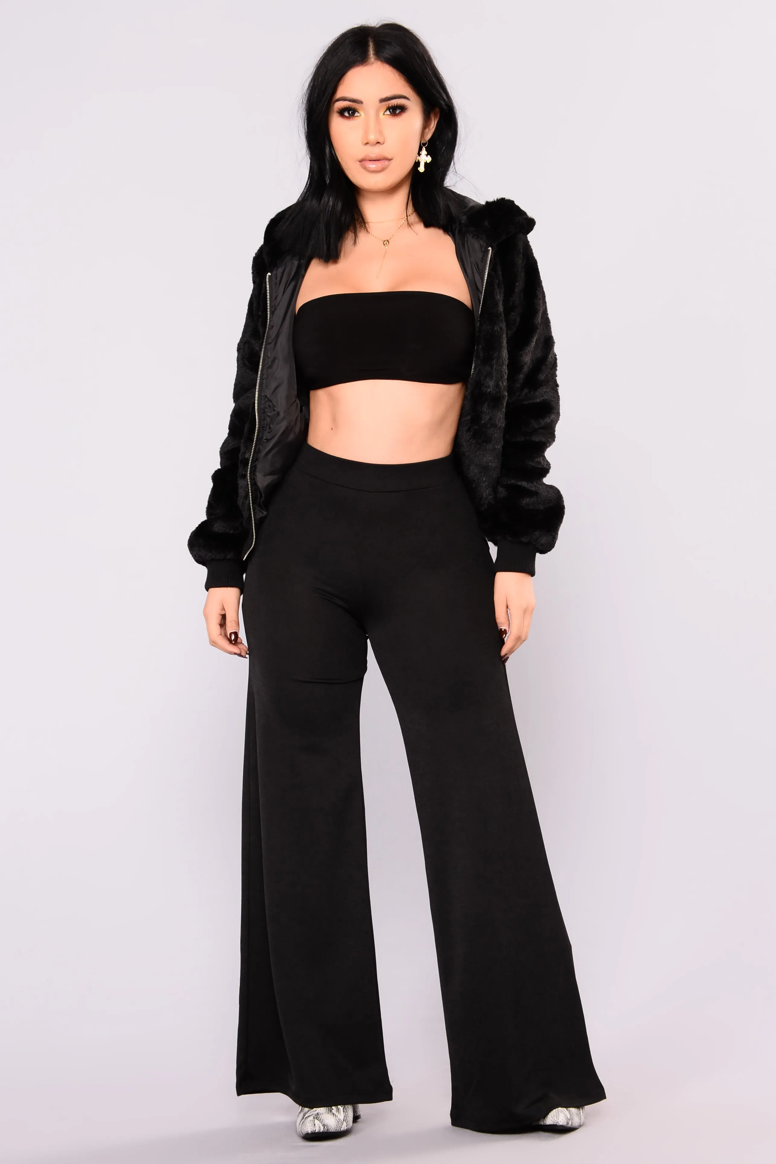 Snuggle Me Up Faux Fur Hoodie - Black