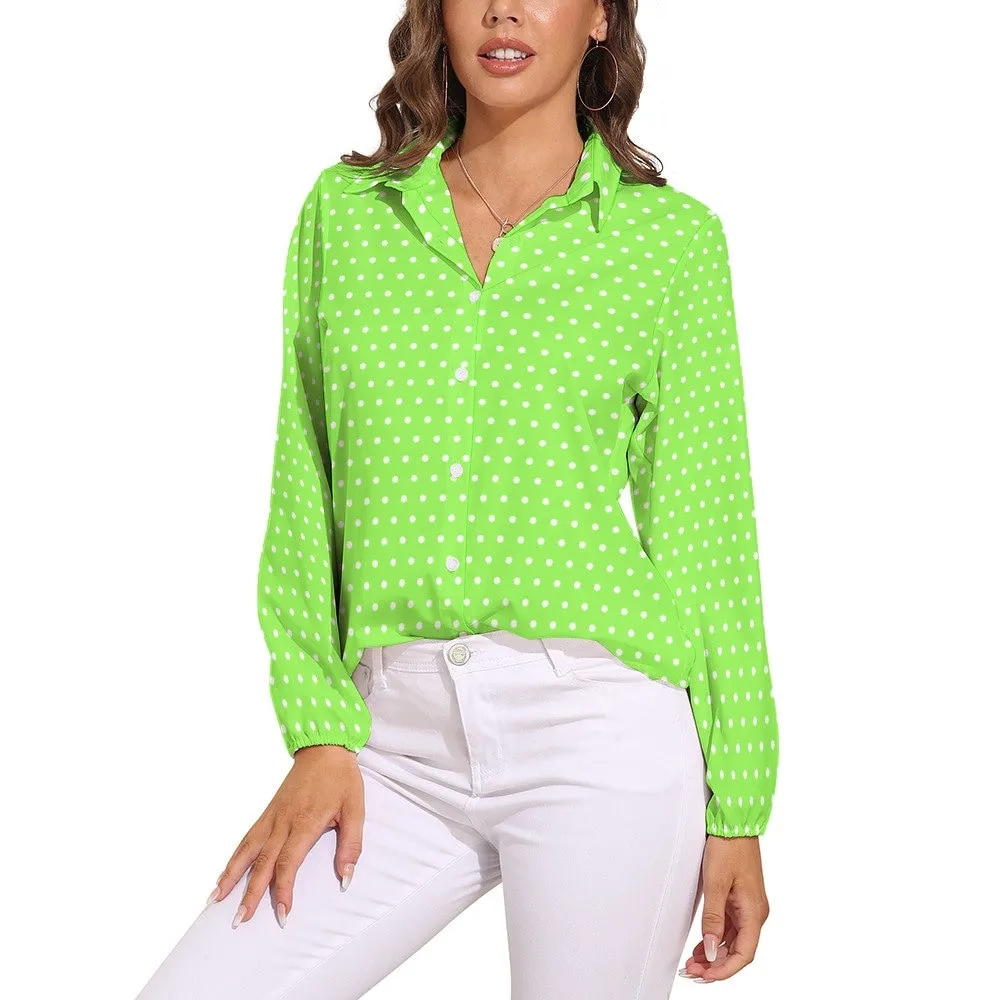 Swiss Dot Top, Polka Dot Top, Lime Green top Women, Retro Top Women, 80s 90s inspired top, Semi Sheer top, Vintage inspired top