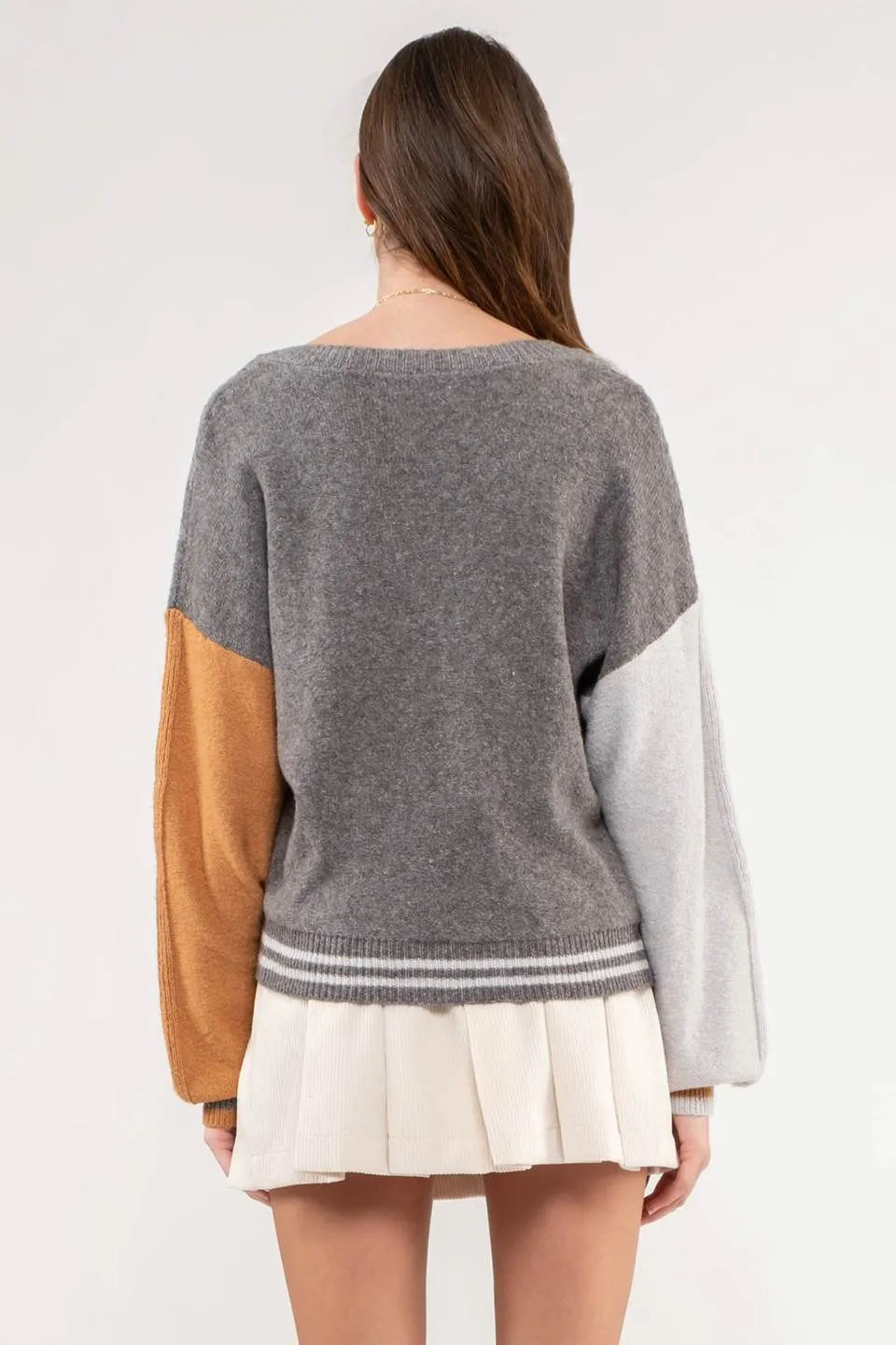 V NECK COLORBLOCK PULLOVER SWEATER