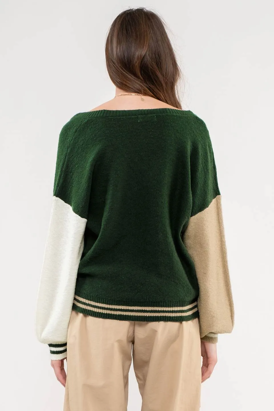 V NECK COLORBLOCK PULLOVER SWEATER