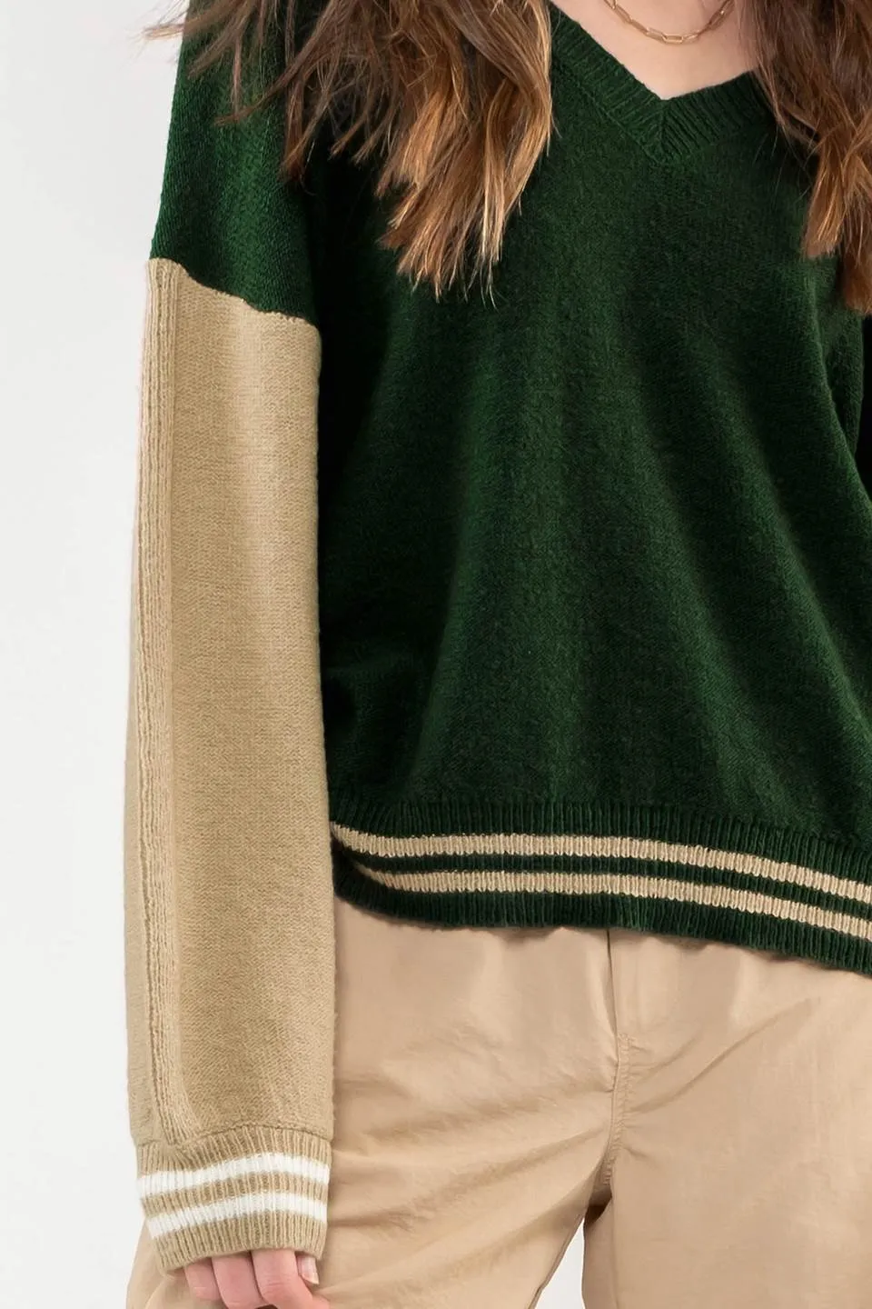V NECK COLORBLOCK PULLOVER SWEATER
