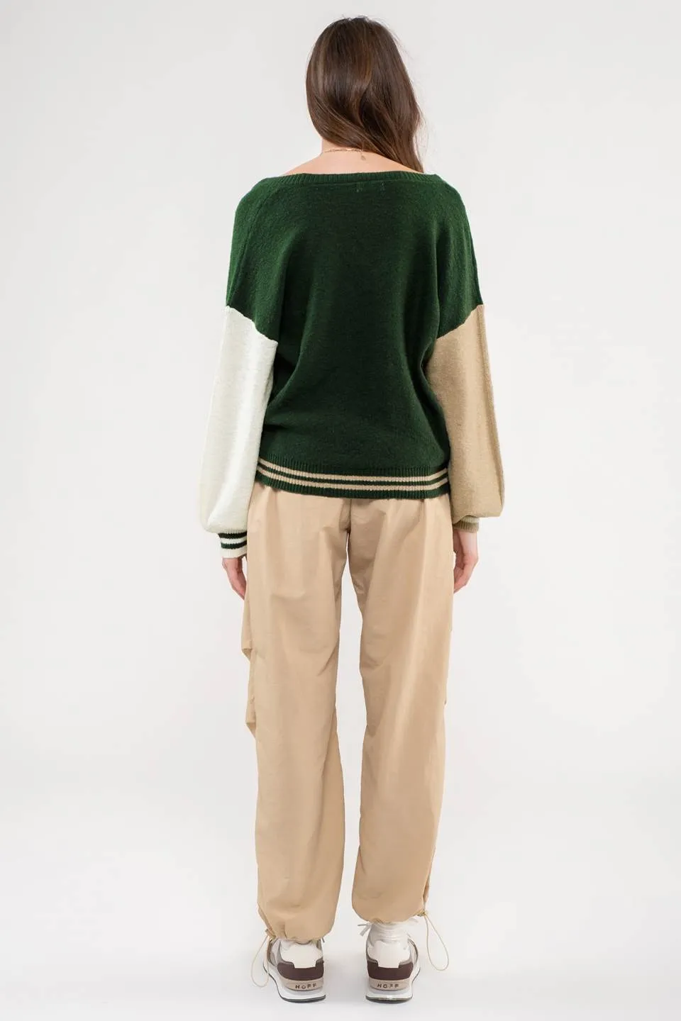 V NECK COLORBLOCK PULLOVER SWEATER