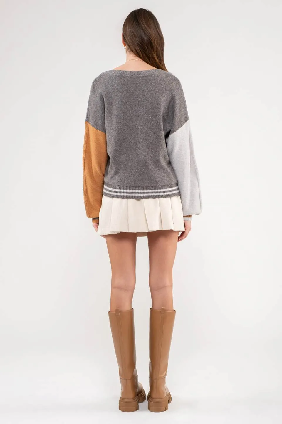 V NECK COLORBLOCK PULLOVER SWEATER
