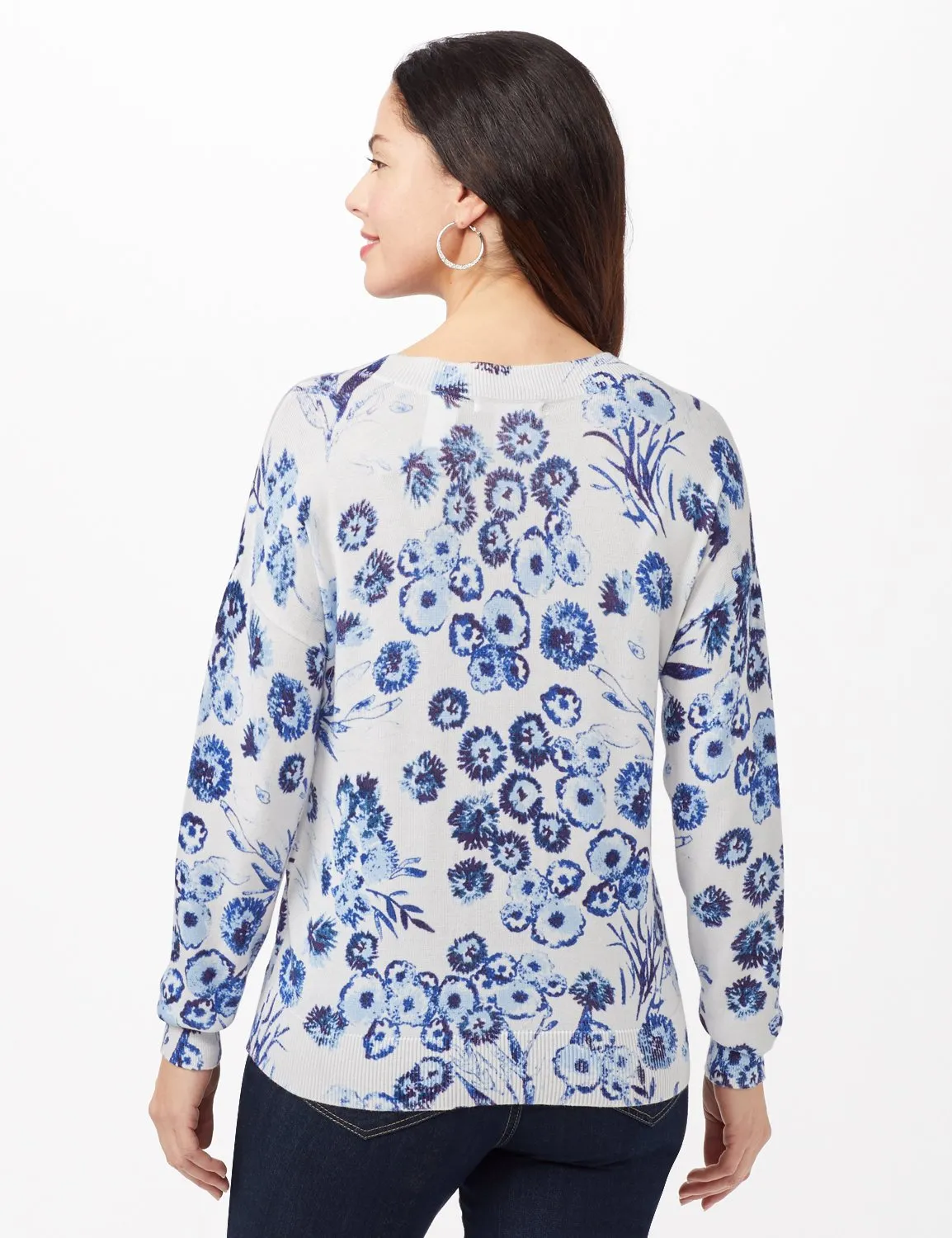V-Neck Floral Pullover Sweater