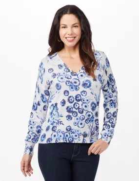 V-Neck Floral Pullover Sweater