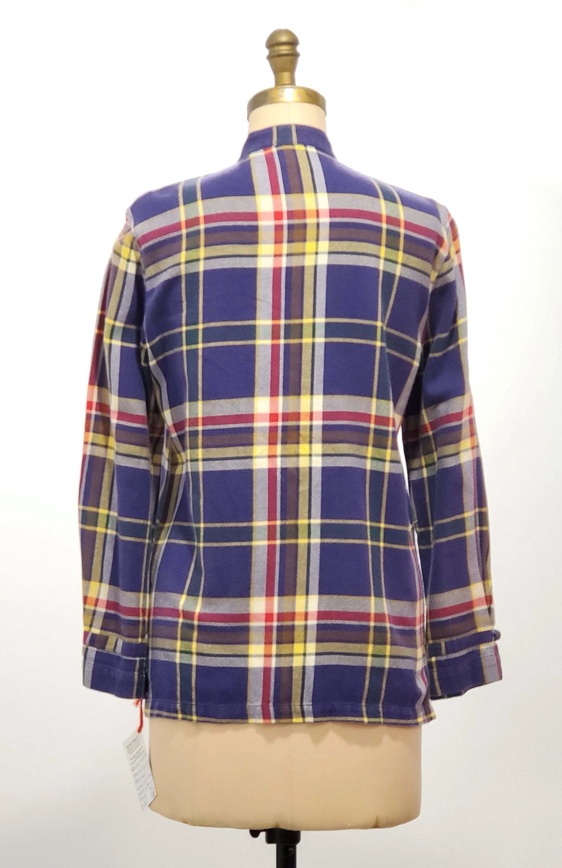 Vintage 1970s French plaid shirt | 70s cotton plaid print button front shirt size S - M