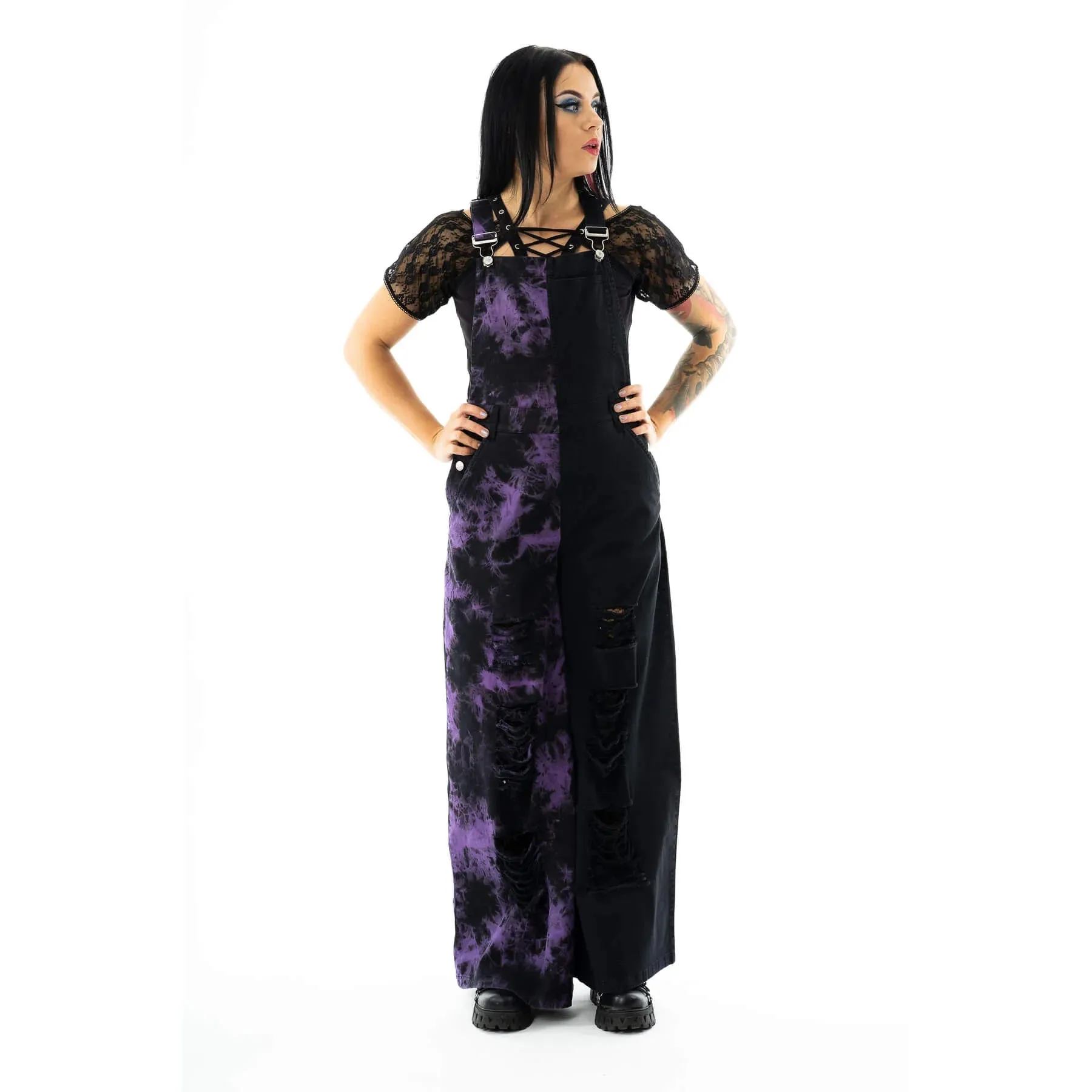 Vixxsin Ever Dungarees Black and Purple Tie Die