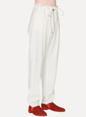 White Cotton Linen Pleat Trouser