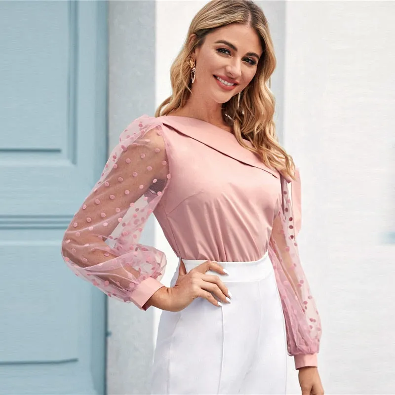 Women's Summer Mesh-Sleeved Cotton Asymmetrical Blouse